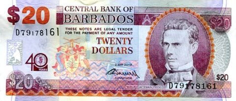 P72 Barbados 20 Dollars Year 2012 (40 Years Comm.)